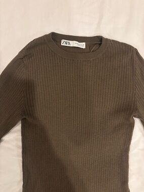 Zara Brown Ribbed Lightweight Fitted Sweater
